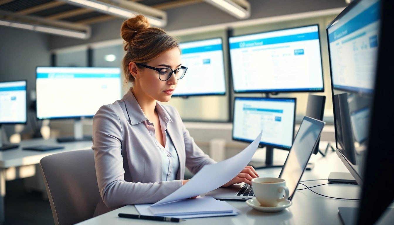 Streamlined eta application uk process showcased by a professional woman at her desk.
