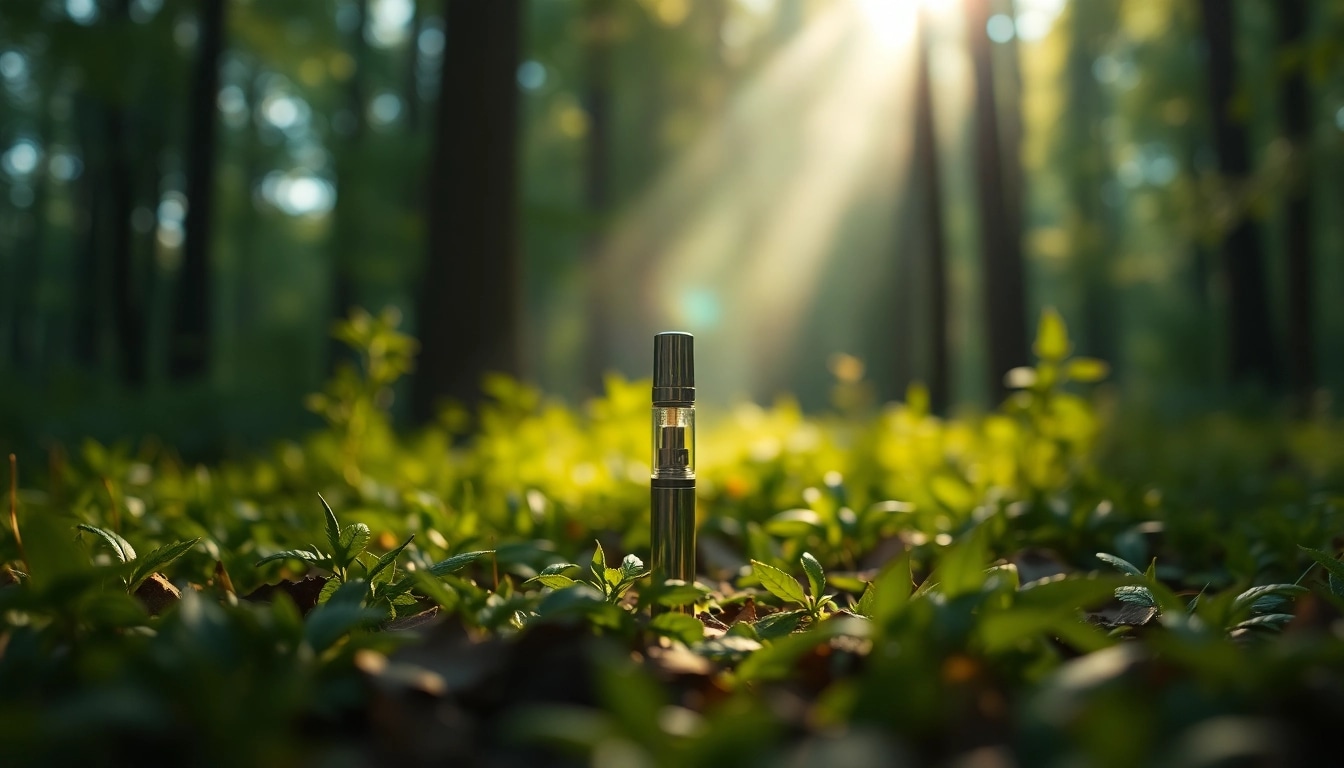 Buy DMT online is simple with this DMT vape cartridge showcased among tranquil nature.