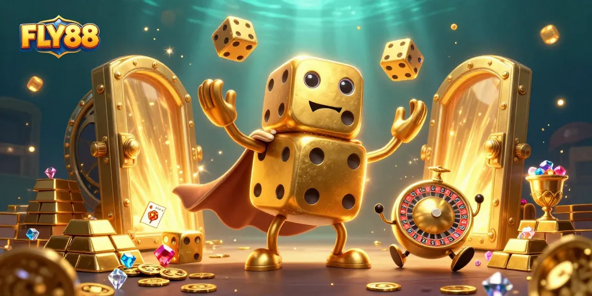 Hit the jackpot with FLY88's vibrant 3D gaming illustration showcasing thrilling casino elements.