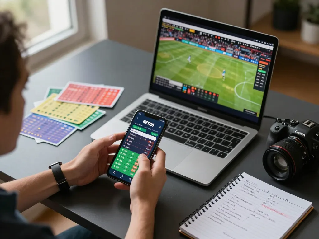 Engaging sports betting scene with NET88 mobile app showing live odds.