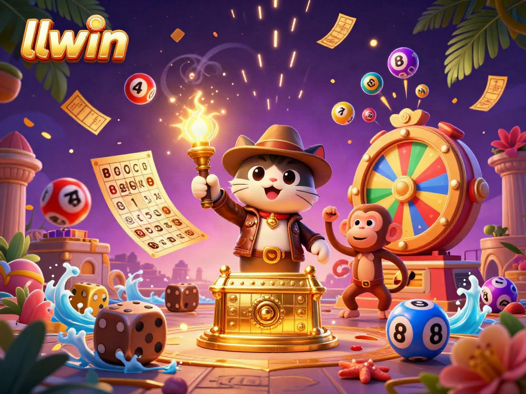 Engage with llwin's vibrant casino adventure featuring an archaeologist cat and dynamic gaming elements.