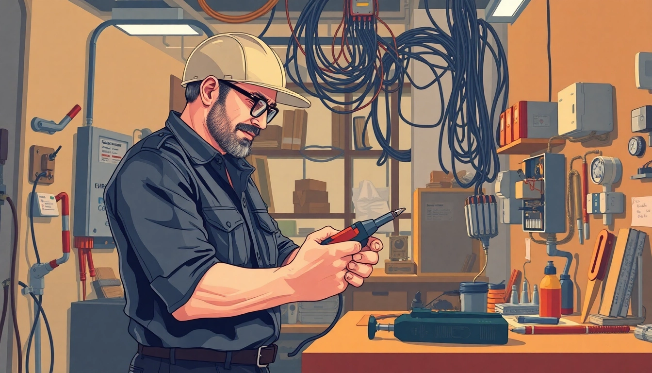 Un esperto artigiano usa un cerca fase per una corretta installazione elettrica, dimostrando precisione e professionalità.