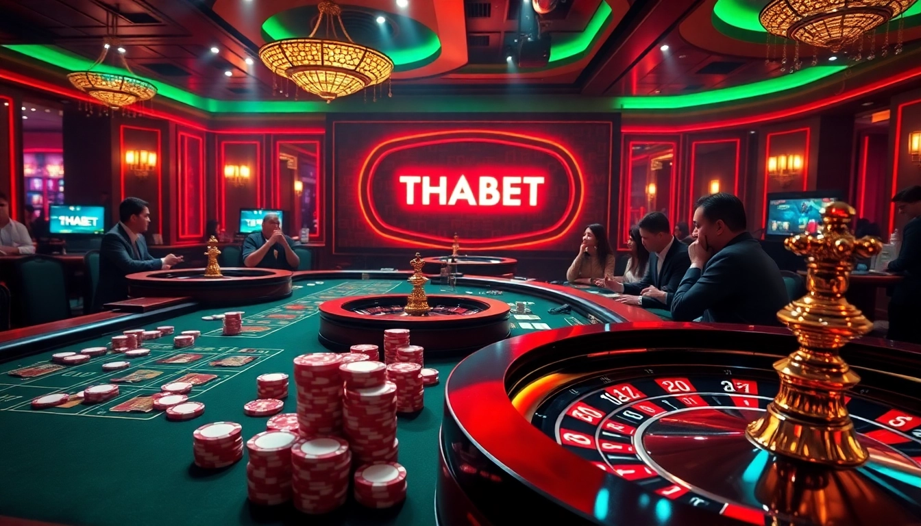 Engage in thrilling gameplay at THABET as players bet strategically at a high-end casino table.