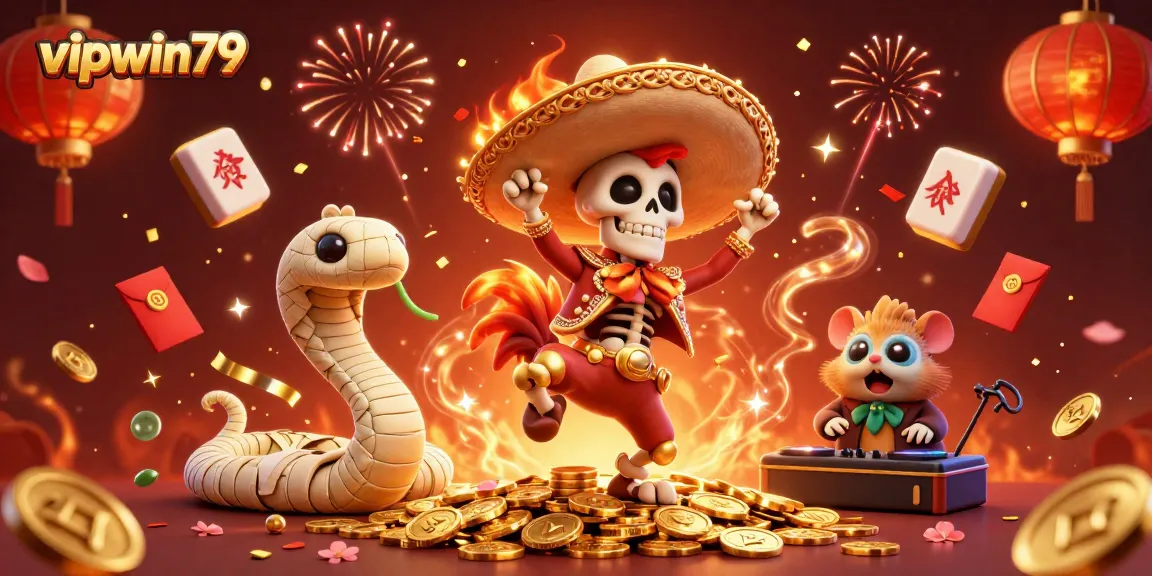 Join the action at vipwin79 with vibrant casino elements and festive characters celebrating in style.