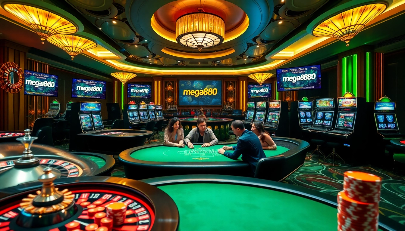 Experience the thrill of winning with free credit mega888 as players engage at a blackjack table in a luxurious casino.