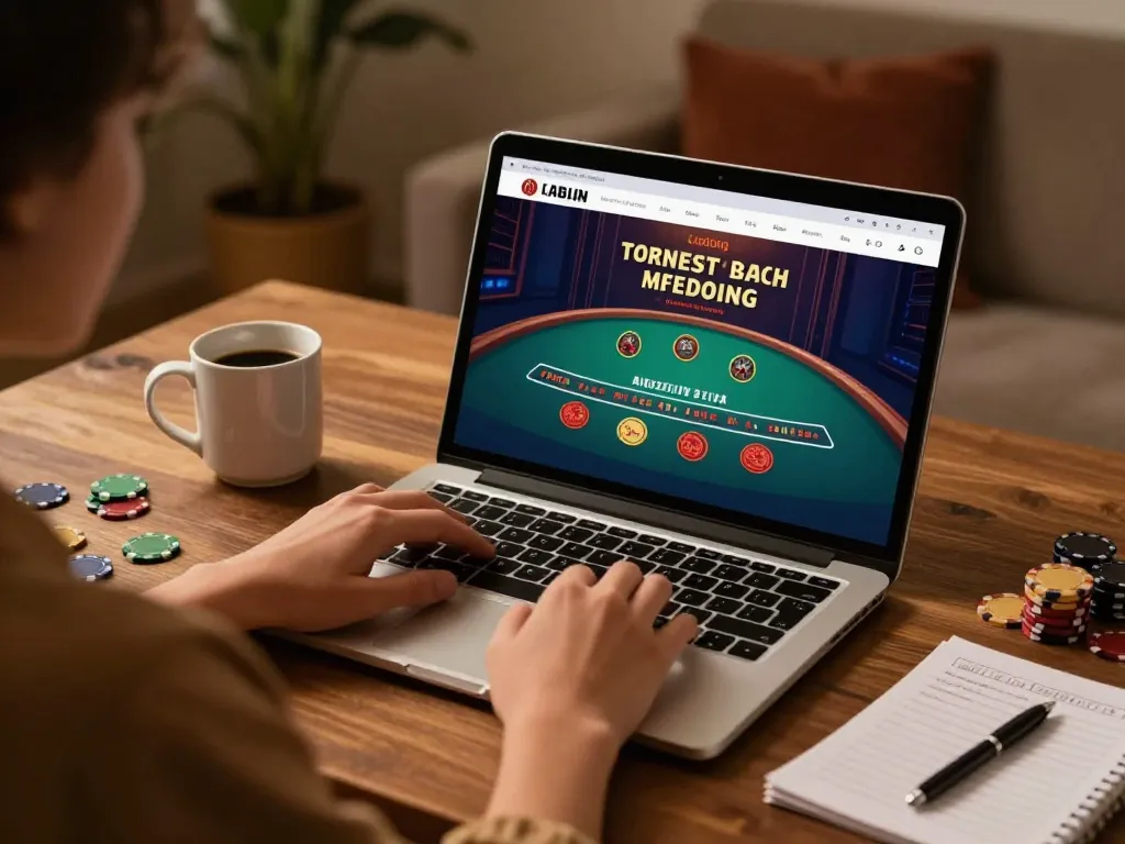 Engaging online blackjack gameplay with link 789win visible on screen in a cozy home setup.