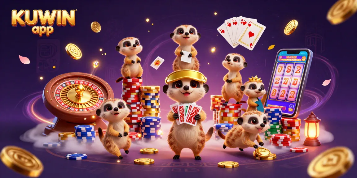 Experience the excitement of the KUWIN app with dynamic meerkats managing a captivating casino scene.