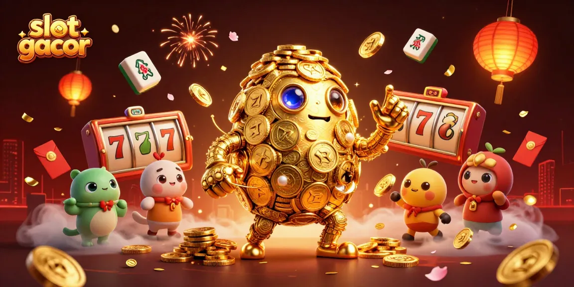 Experience thrilling slot gacor action with a dynamic ancient golden golem and vibrant casino-themed elements.