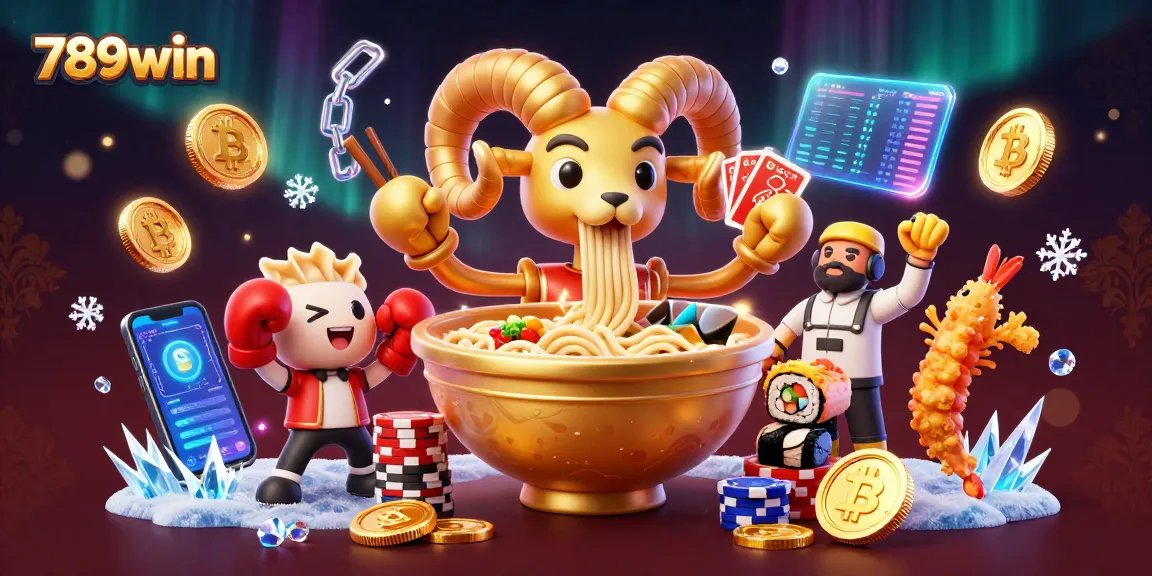Engage with 789win's vibrant gaming scene featuring unique characters dealing cards and crypto elements.