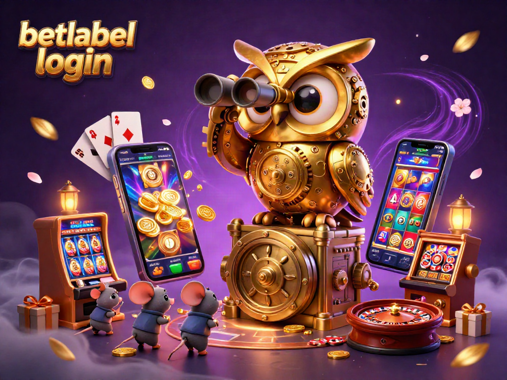 Experience the thrill of BetLabel login with golden coins and vibrant casino elements in a rich scene.