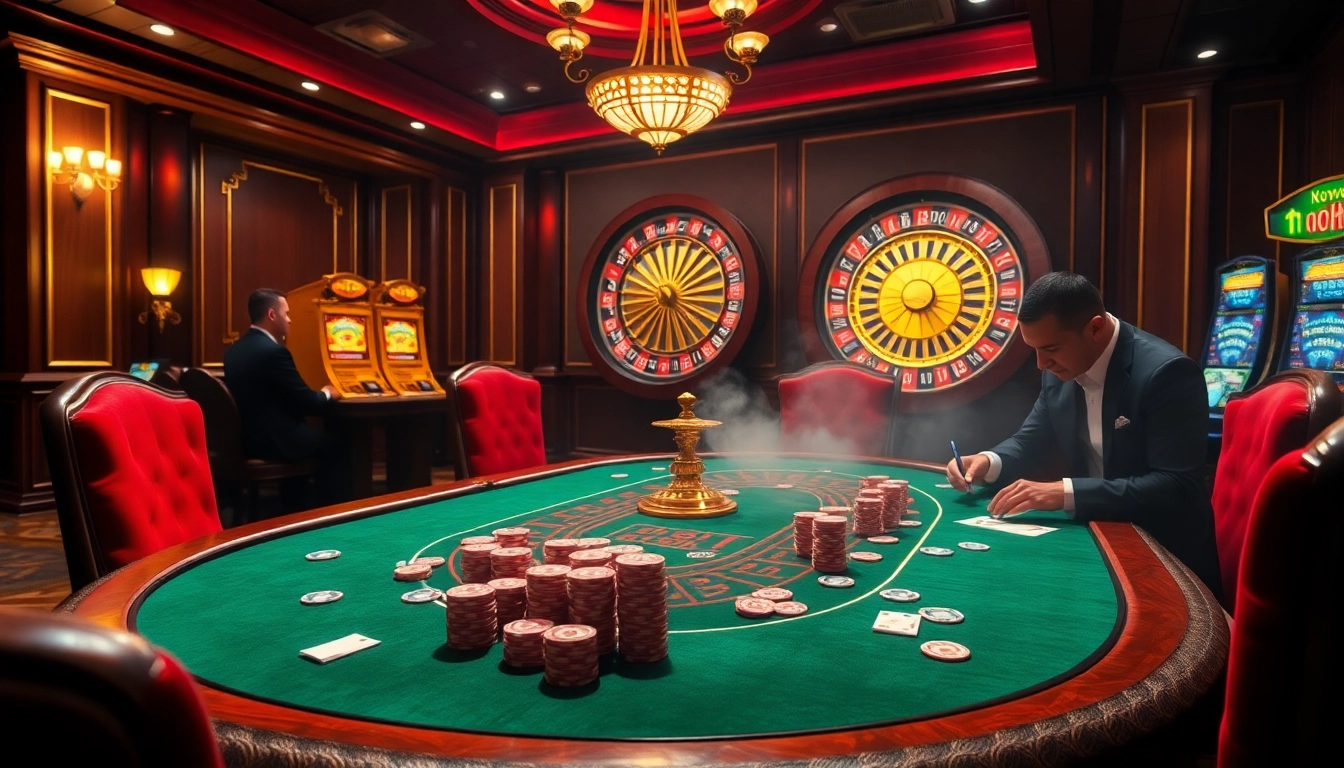 Engage in thrilling casino gameplay with nohu-themed betting on stylish tables and animated slot machines.