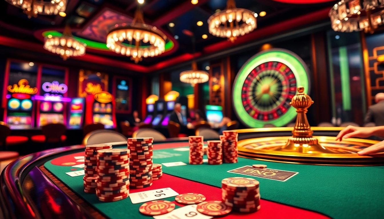 Players strategizing at a poker table in a vibrant casino scene representative of 8kkbet.com excitement.