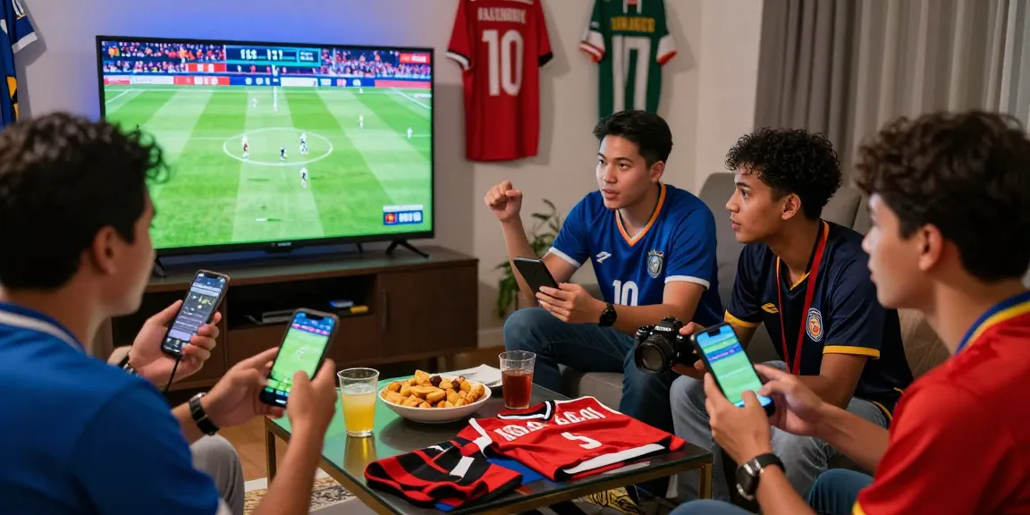 Excited sports fans engaging with keo nha cai during a live football match.