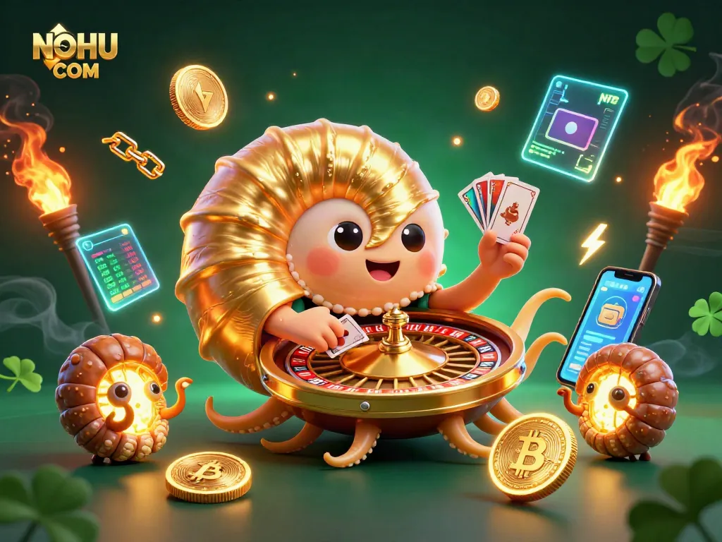 Experience thrilling gameplay at NOHU COM with a unique scene showcasing a giant nautilus and cryptocurrency elements.