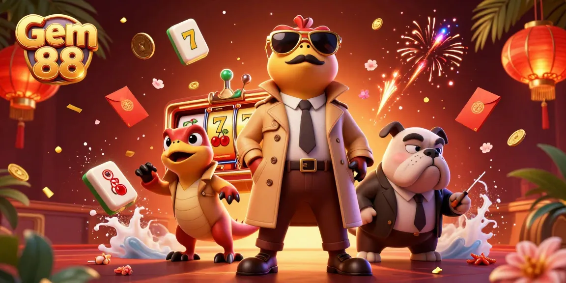 Engage with the exciting gaming world at Gem 88 featuring cartoon raptors in a trench coat needing VIP access.
