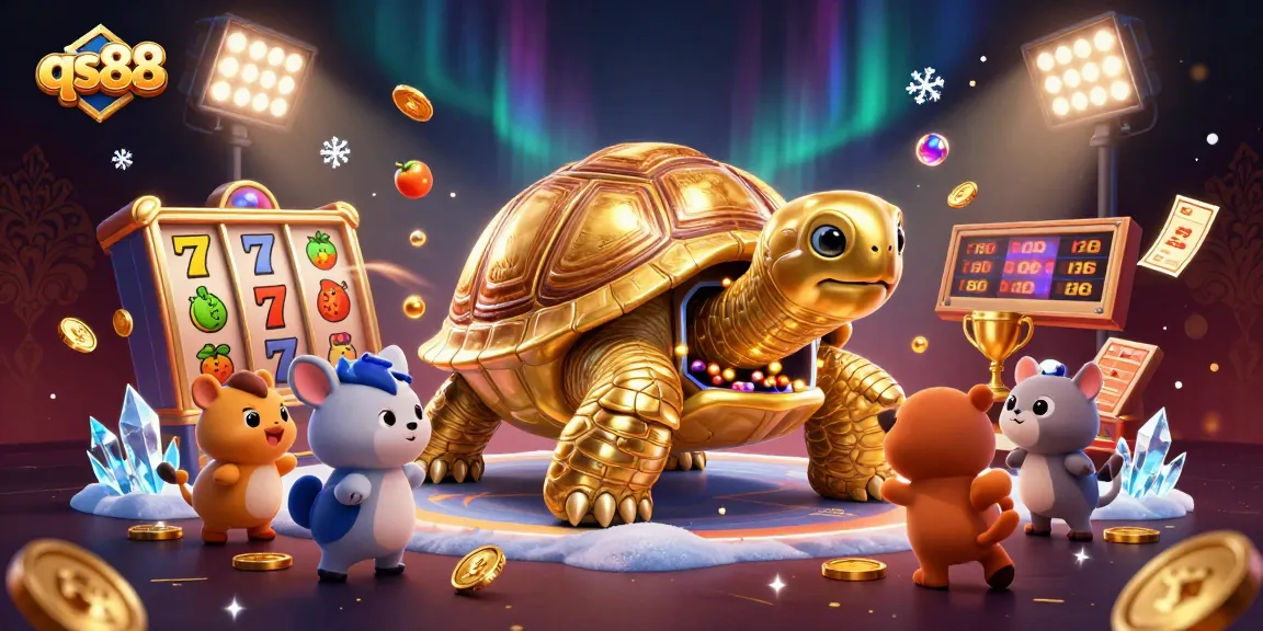 Experience thrilling games at qs88 with a dynamic scene of playful creatures and casino elements.