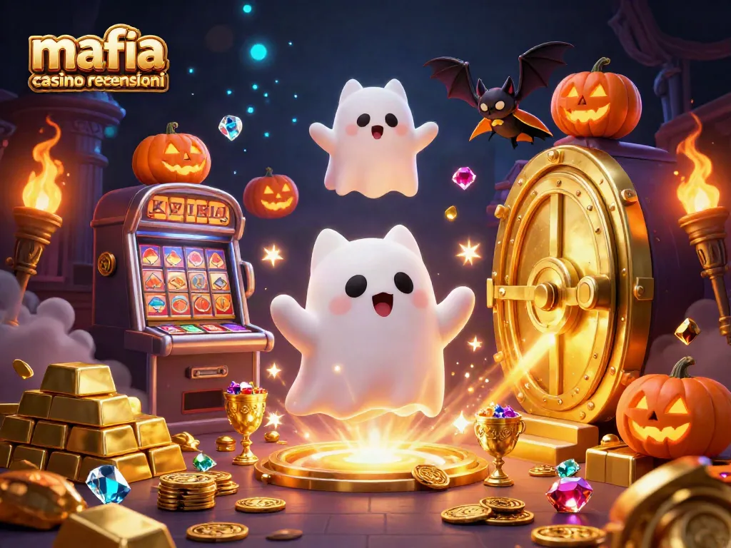 Engage with mafia casino recensioni through a vibrant 3D illustration featuring a ghost cat amidst treasures.