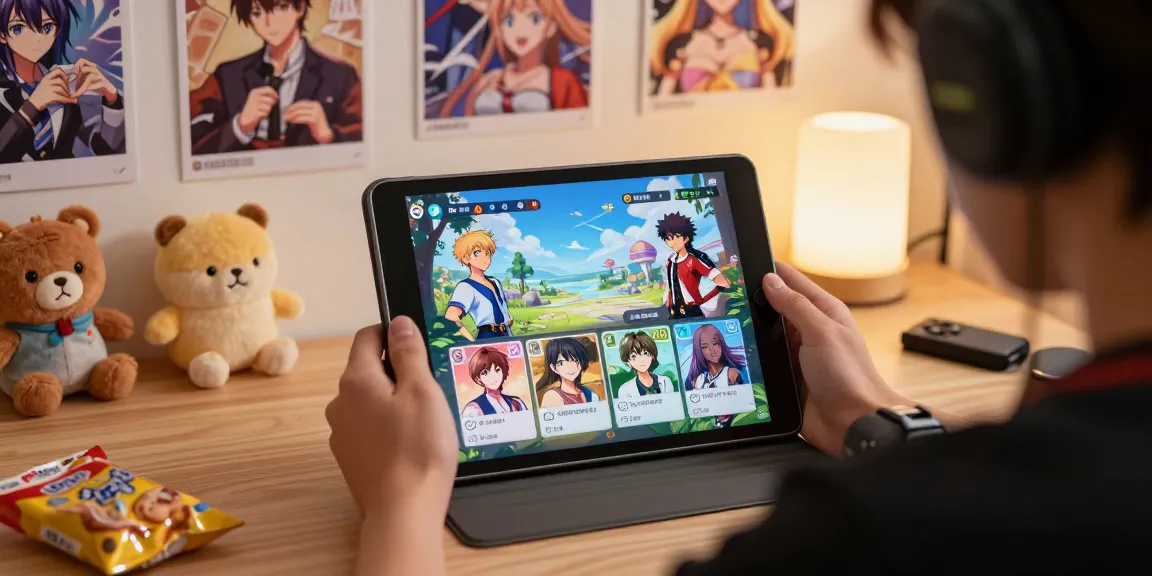 Engaged player choosing story paths in a hentai game setup with colorful character illustrations.