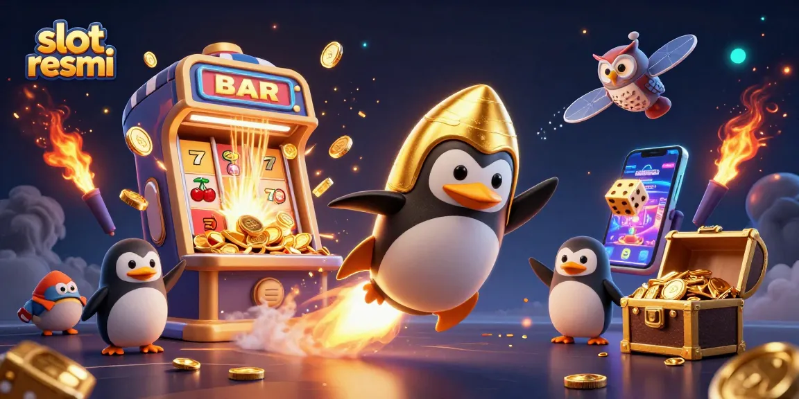 Experience the thrill of slot resmi with a vibrant 3D scene of slots and jackpots in space.