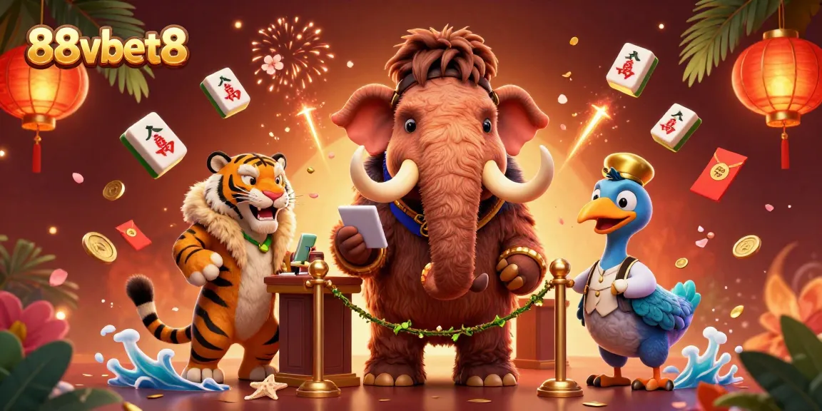 Enter the glamorous world of 88vbet8 with cartoon characters greeting players at a casino entrance.