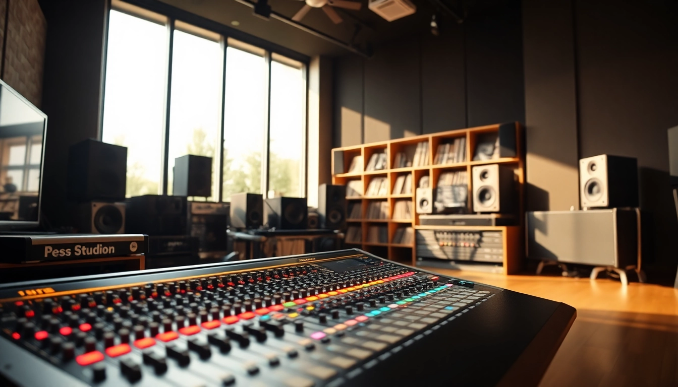 Audio mastering studio featuring essential equipment for online audio mastering.
