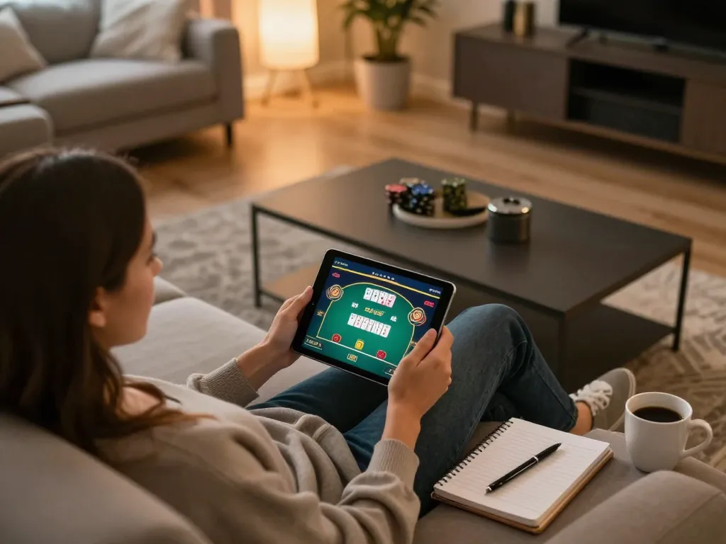Engaging with online poker game on tg88 .com in a cozy home environment during 2026