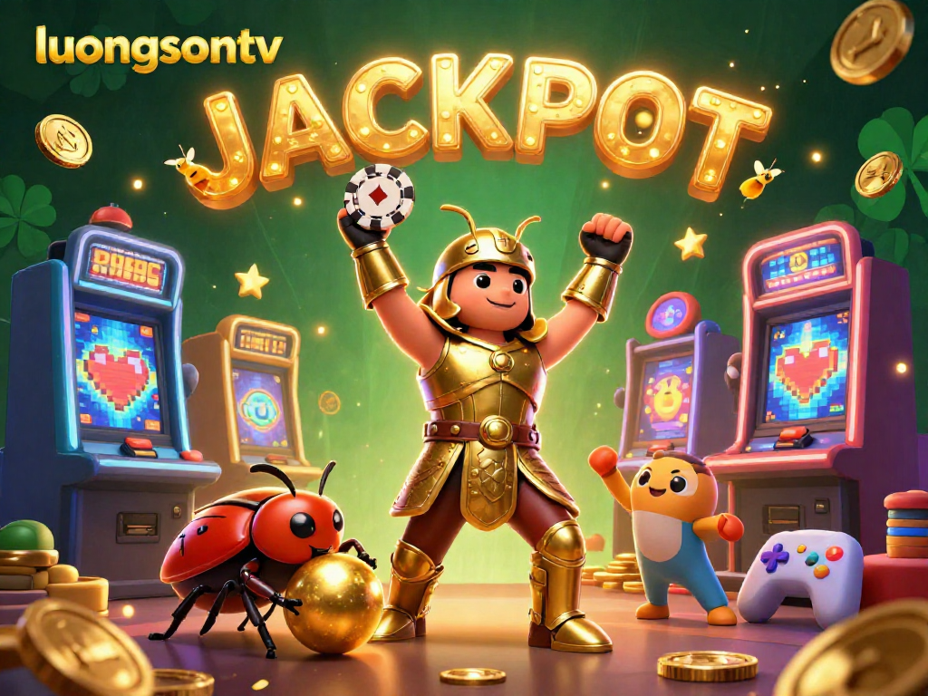 Experience excitement at luongsontv with a hero beetle lifting a poker chip in a jackpot celebration scene.