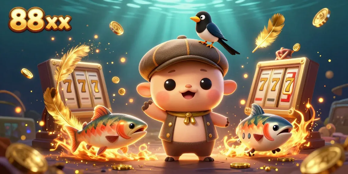 Experience the thrilling adventures of 88 xx with cute Nessie and gold-obsessed magpie in this vibrant casino scene.