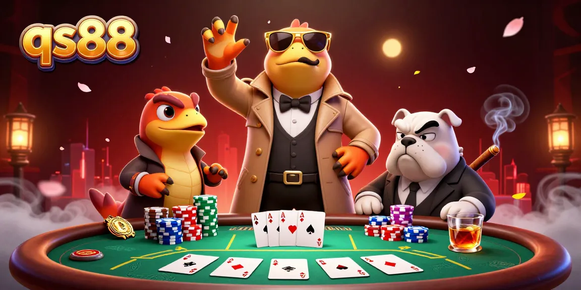 Engage in thrilling wagers at qs88 with playful raptors in a trench coat entering a VIP casino scene.