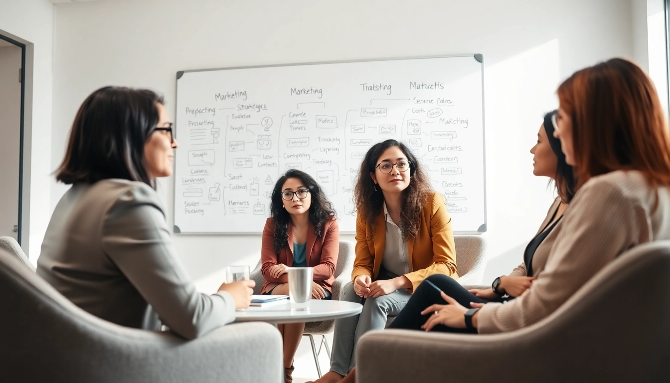 Team collaborating in a Marketing Agency brainstorming marketing strategies.