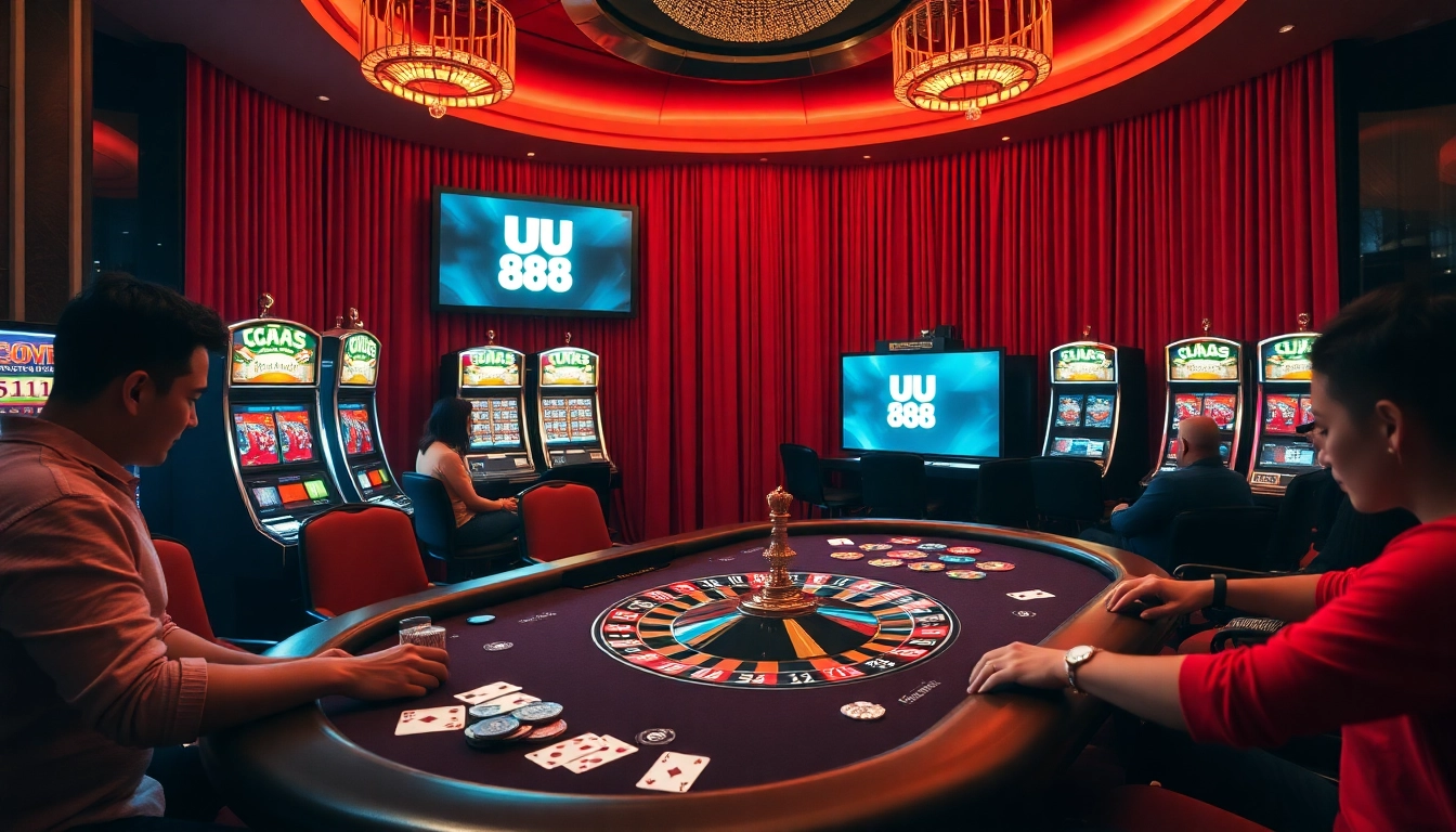 Engaging gamblers at UU 88 with stylish casino tables and vibrant gameplay ambiance.