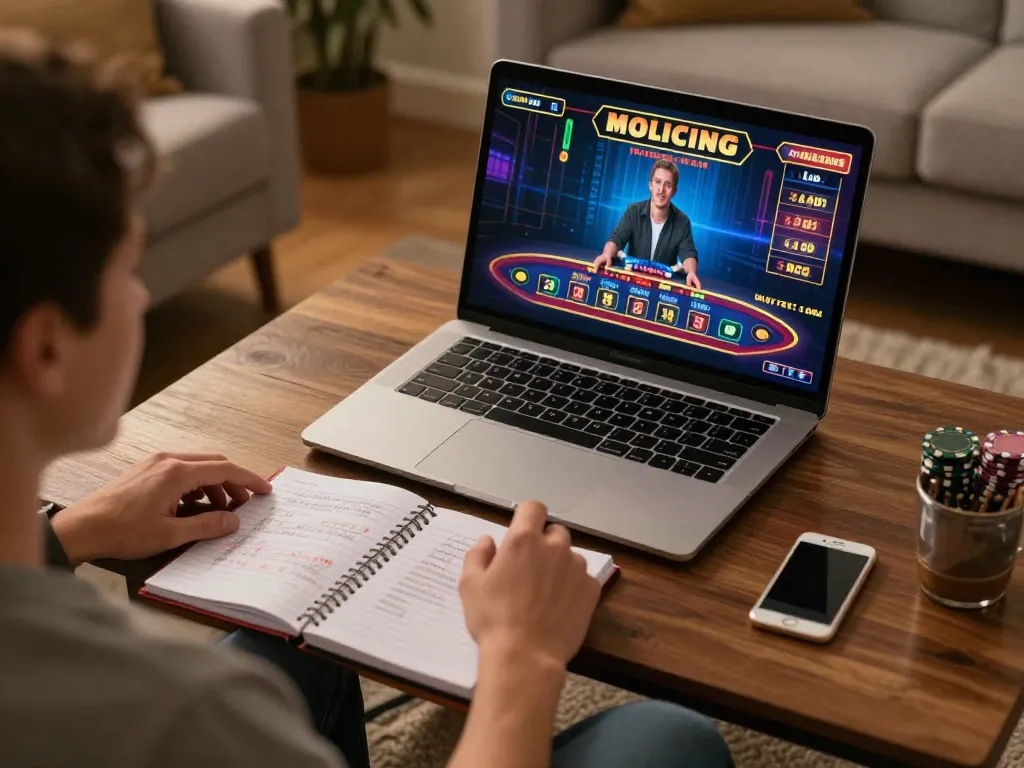 Engaging in online gambling at oxbet com, showcasing a user interacting with a live dealer and betting strategies.