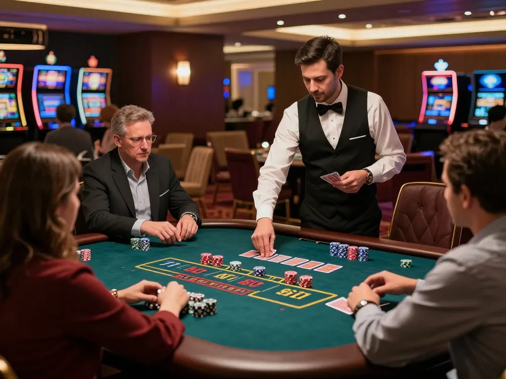 Players intensely focus on Baccarat at ee88 casino table, vibrant atmosphere and engaging gameplay.