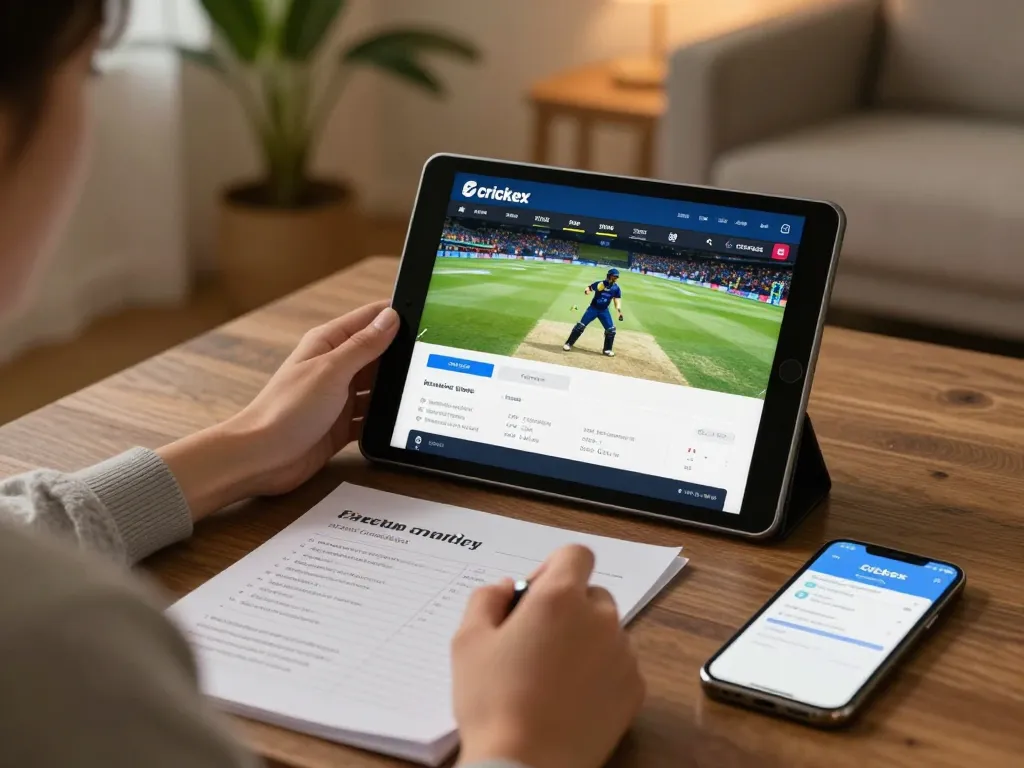 Engaging in cricket betting on Crickex with a cozy home setup and strategy notes.