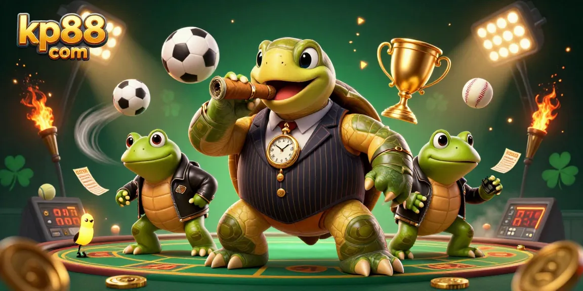 Engage in thrilling action at kp88 com with cartoon characters amidst sports betting chaos.
