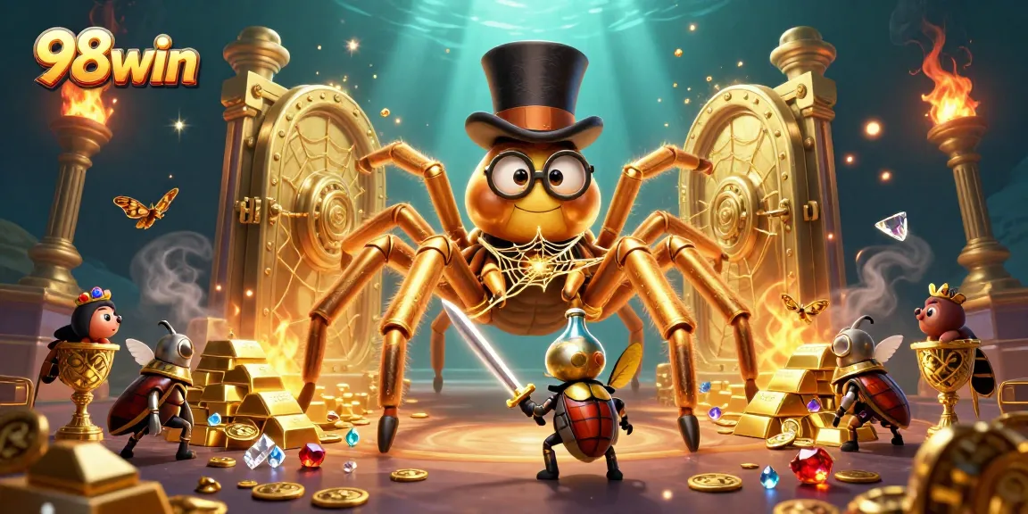 Engage in thrilling gameplay with 98win’s exciting casino experience featuring vibrant characters and treasures.